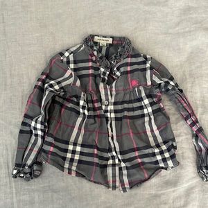 Burberry Top Button Down Girl 3 3T - Plaid Gray and Pink